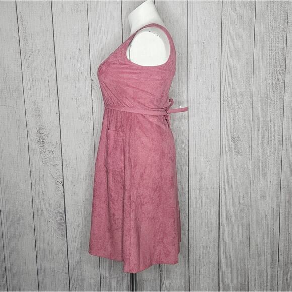 VTG 70s Pink Fit And Flare Midi Dress W Matching Belt & Pockets, sz 12 - Picture 2 of 5